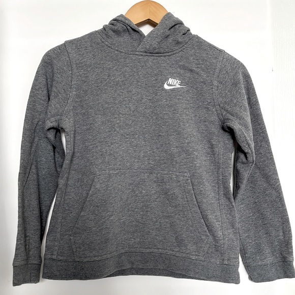 Nike Signature Pullover Gray Hoodie With White Embroidered Swoosh Youth Medium - Picture 1 of 7